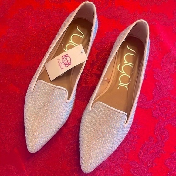 Brand New Sugar Iridescent Beaded Pointed Toe Slip On Flats Dressy Loafers - Picture 2 of 15